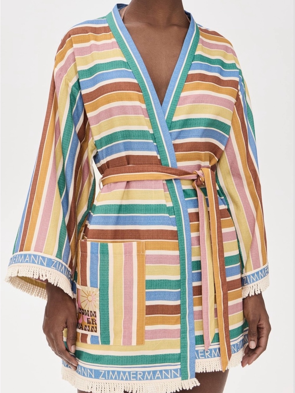 Zimmermann Striped Linen Blend Top in Yellow, Pink, Blue, Green